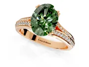 Solitaire Engagement Ring Setting for Fancy Green Oval Center with Pave Rail Split Shank and Prong Head in Rose Gold
