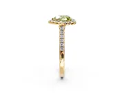 Halo Engagement Ring Setting for Fancy Yellow Heart-Shaped Center with Narrowing Pave Band and Prong Head in Yellow Gold