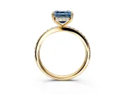Solitaire Engagement Ring Setting for Fancy Blue Asscher Cut Center with Fine Pave Band and Prong Head in Yellow Gold