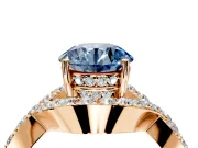 Halo Engagement Ring Setting for Fancy Blue Round Cut Center with Pave Infinity Twist Band and Prong Head in Rose Gold