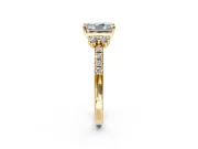 Paired Accent Engagement Ring Setting for Radiant Cut Center with Pave Band and Prong Head in Yellow Gold